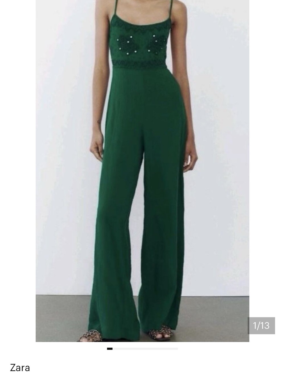 Zara Dark Green Sequin-Embellished Wide-Leg Jumpsuit